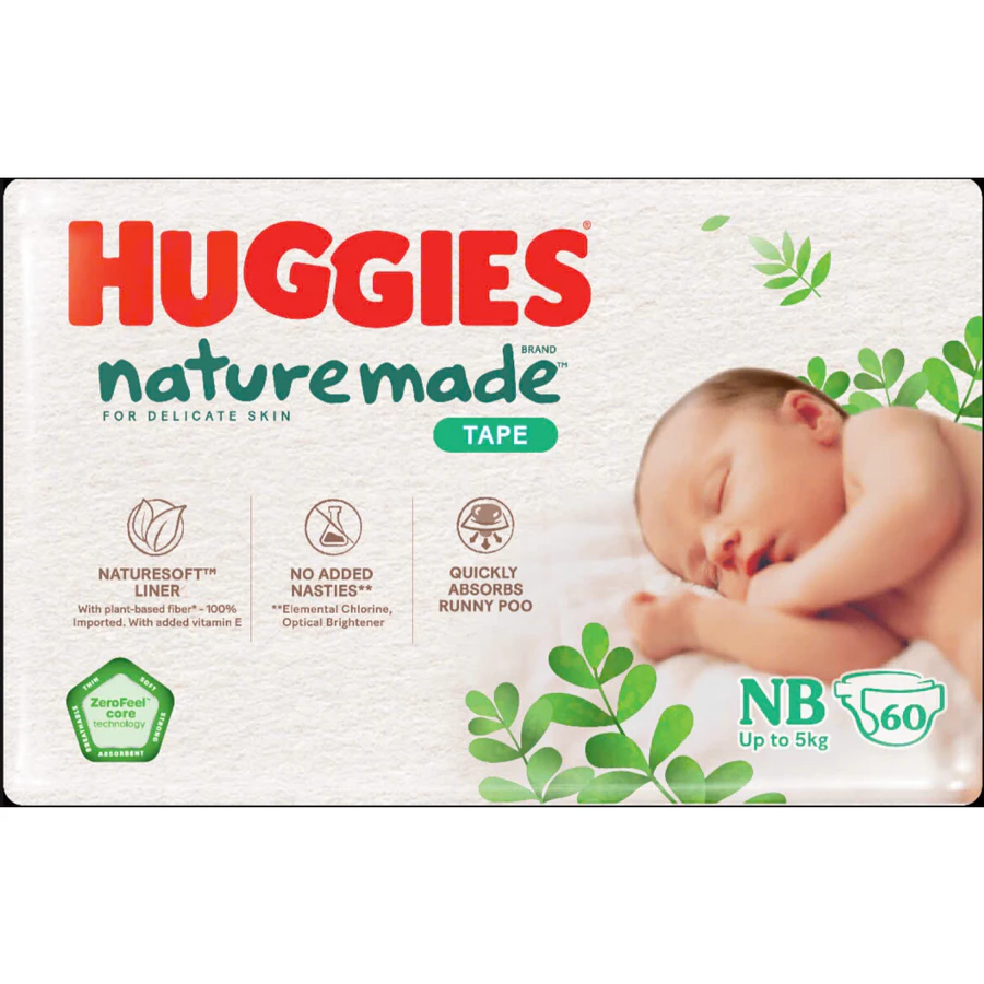 Bao bì tã dán Huggies Nature Made với chất liệu sợi thiên nhiên