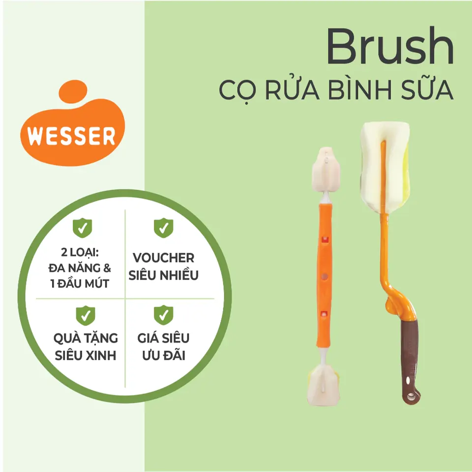 Cọ rửa bình sữa 2 đầu Wesser, đầu to và đầu nhỏ