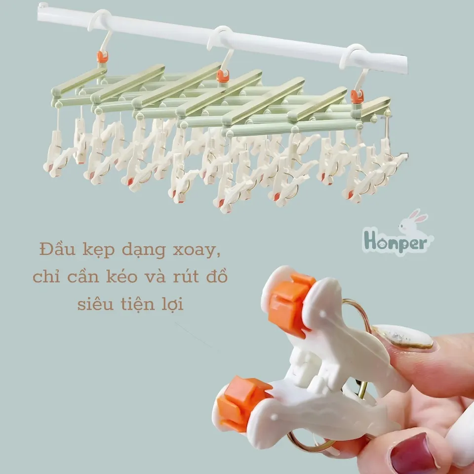 Chi tiết đầu kẹp xoay của móc chùm phơi đồ Sanshop, dễ kéo rút đồ
